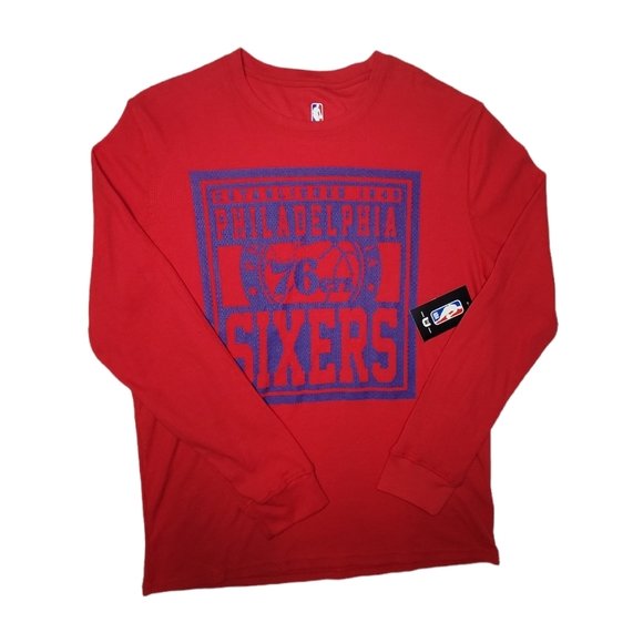 Philadelphia 76ers Red Thermal Shirt UNK NBA Long Sleeve Waffle Knit Men Medium. - Picture 1 of 6